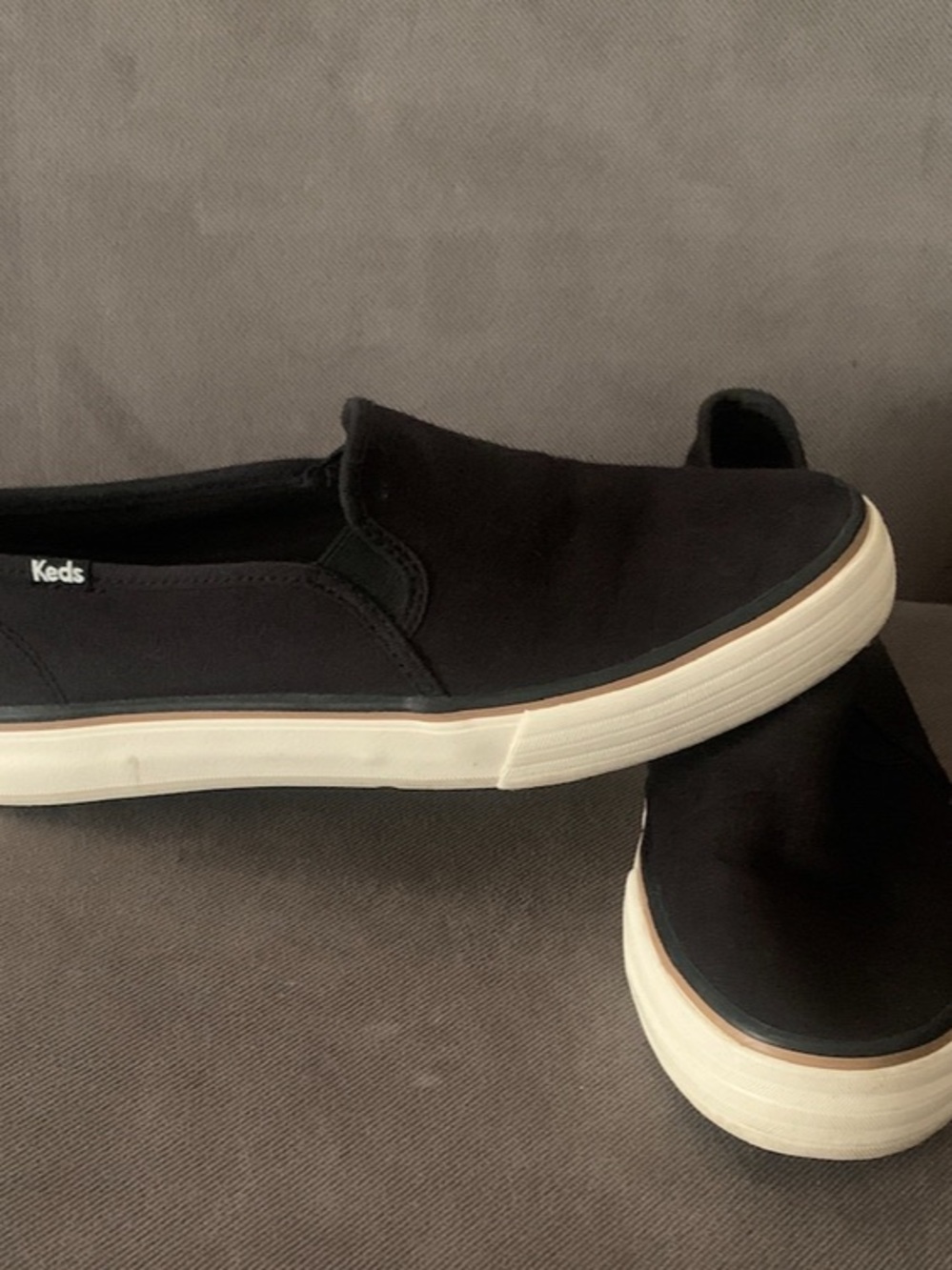 Keds Women’s Black Canvas Slip-On Loafers with White Sole